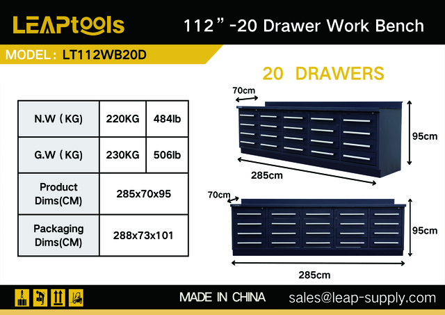 2026 LEAPtools LT112WB20D 2850 mm 20-Drawer Workbench (Unused)
