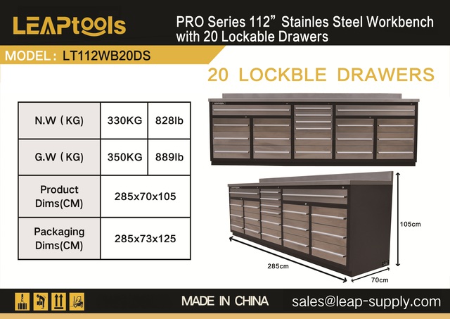2026 LEAPtools LT112WB20DS 2850 mm 20-Drawer Pro Series Workbench (Unused) 2026 LEAPtools LT112WB20DS 2850 mm 20-Drawer Pro Series Workbench (Unused)