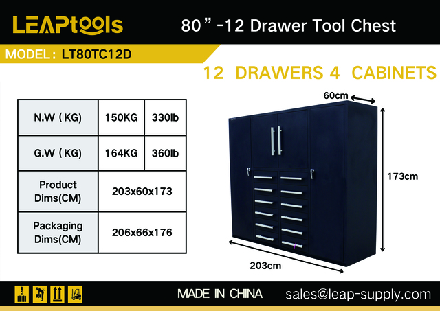 2026 LEAPtools LT80TC12D 2030 mm 12-Drawer Tool Cabinet (Unused)