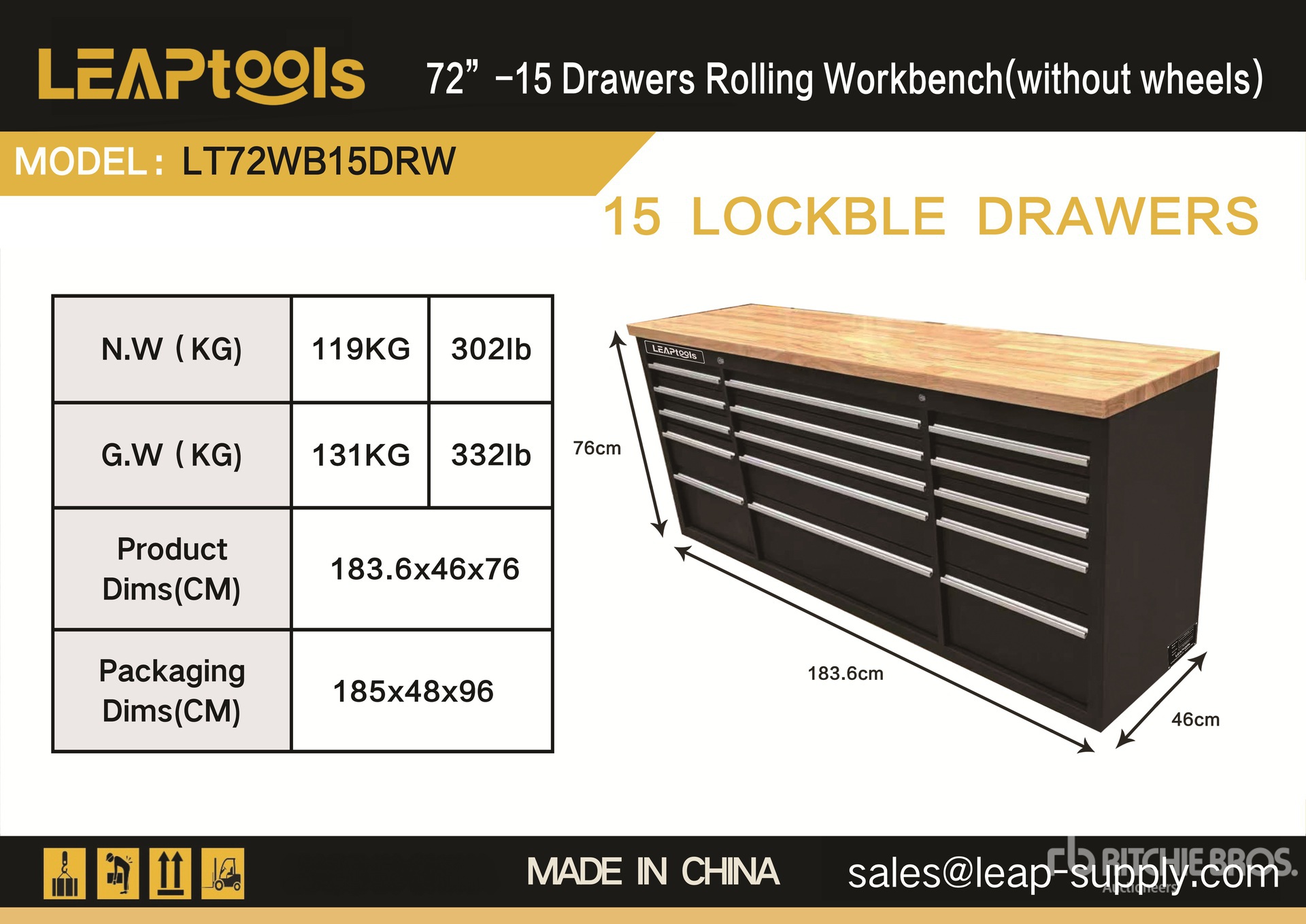 LEAPtools 1836 mm 15-Drawer Tool Cabinet (Unused)