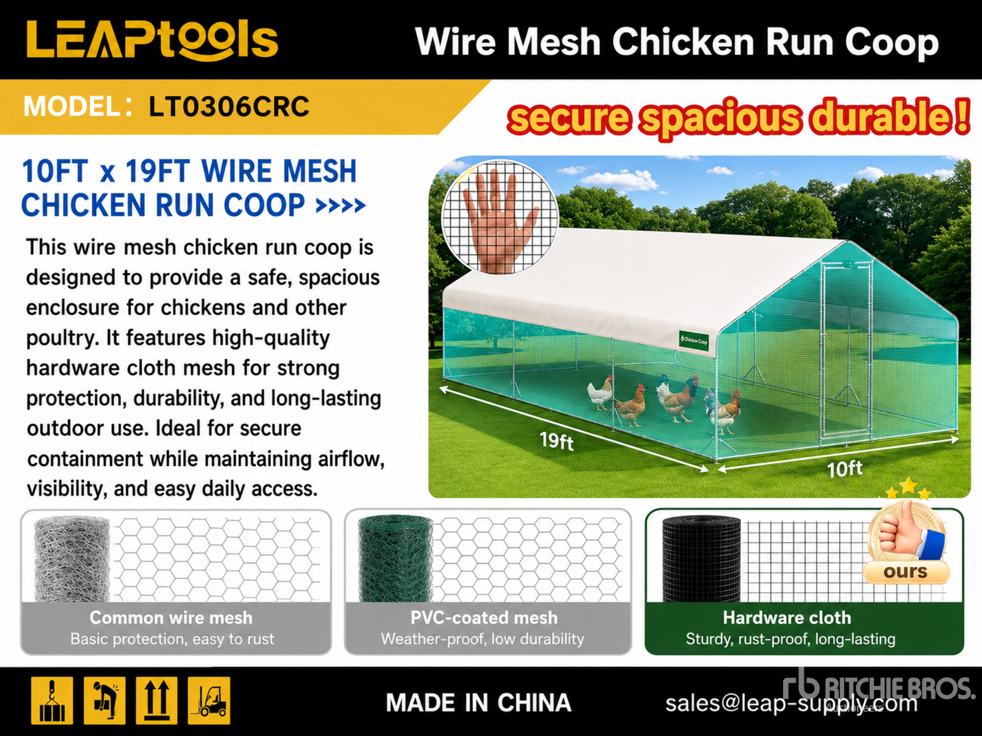 Quantity of (2) 2026 LEAPtools LT0306CRC 19 ft x 10 ft Wire Mesh Chicken Run Coop Livestock Shelter (Unused)