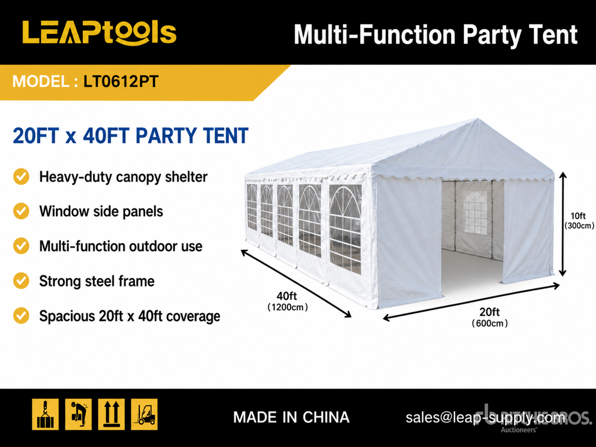 Quantity of (2) LEAPtools 40 ft x 20 ft x 10 ft Multi-Function Party Tent (Unused)