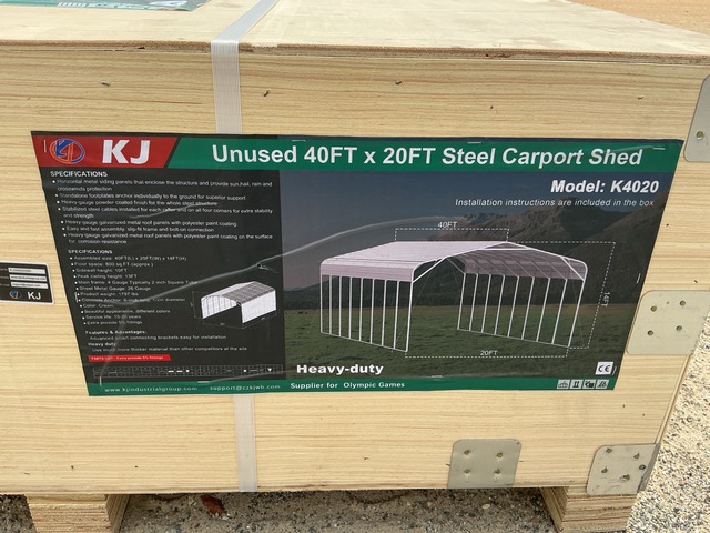KJ K4020 Steel Carport Shed - Unused