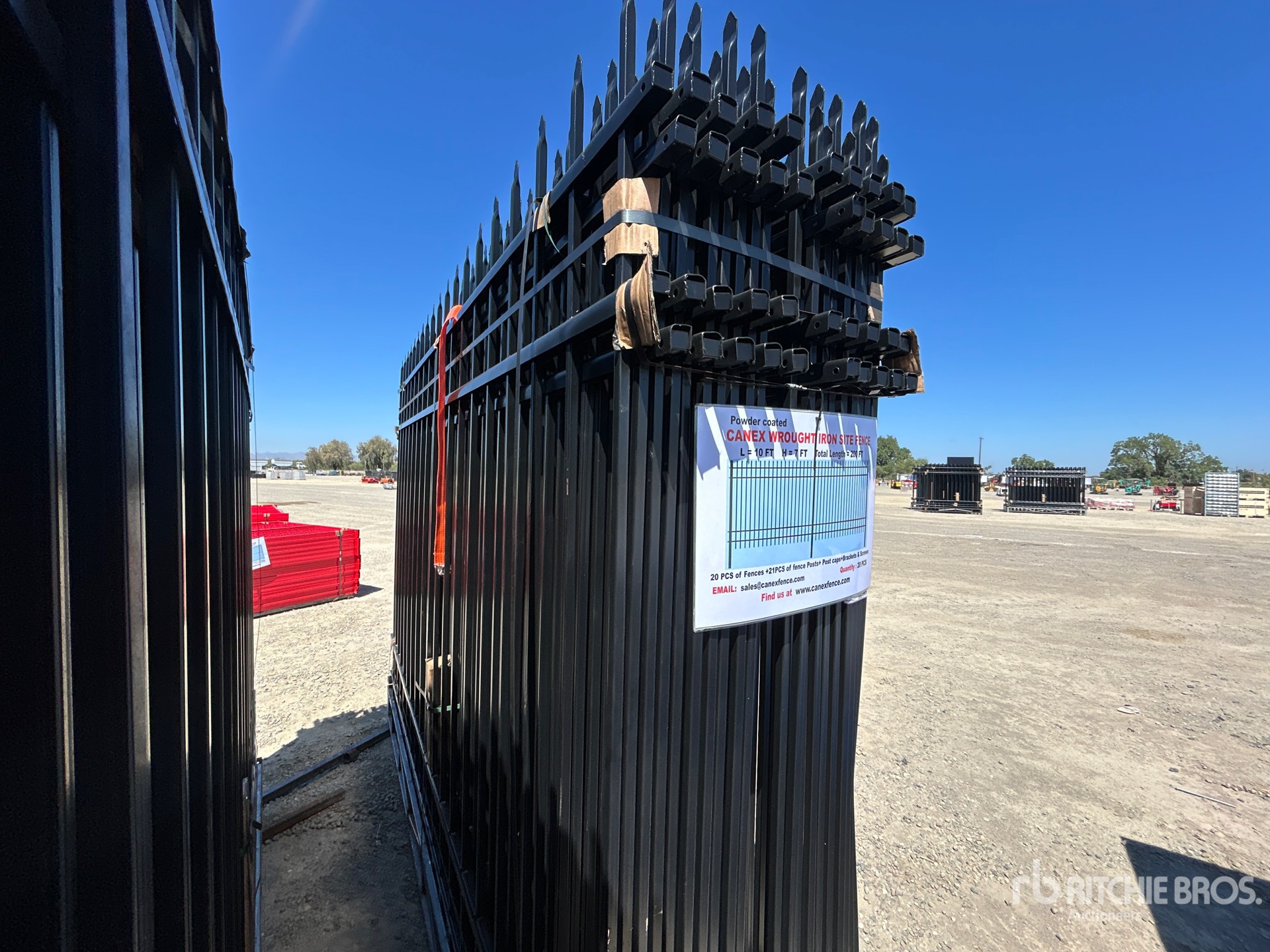 Quantity of (20) Canex 7 ft x 10 ft Powder Coated Wrought Iron Site Fence (Unused)