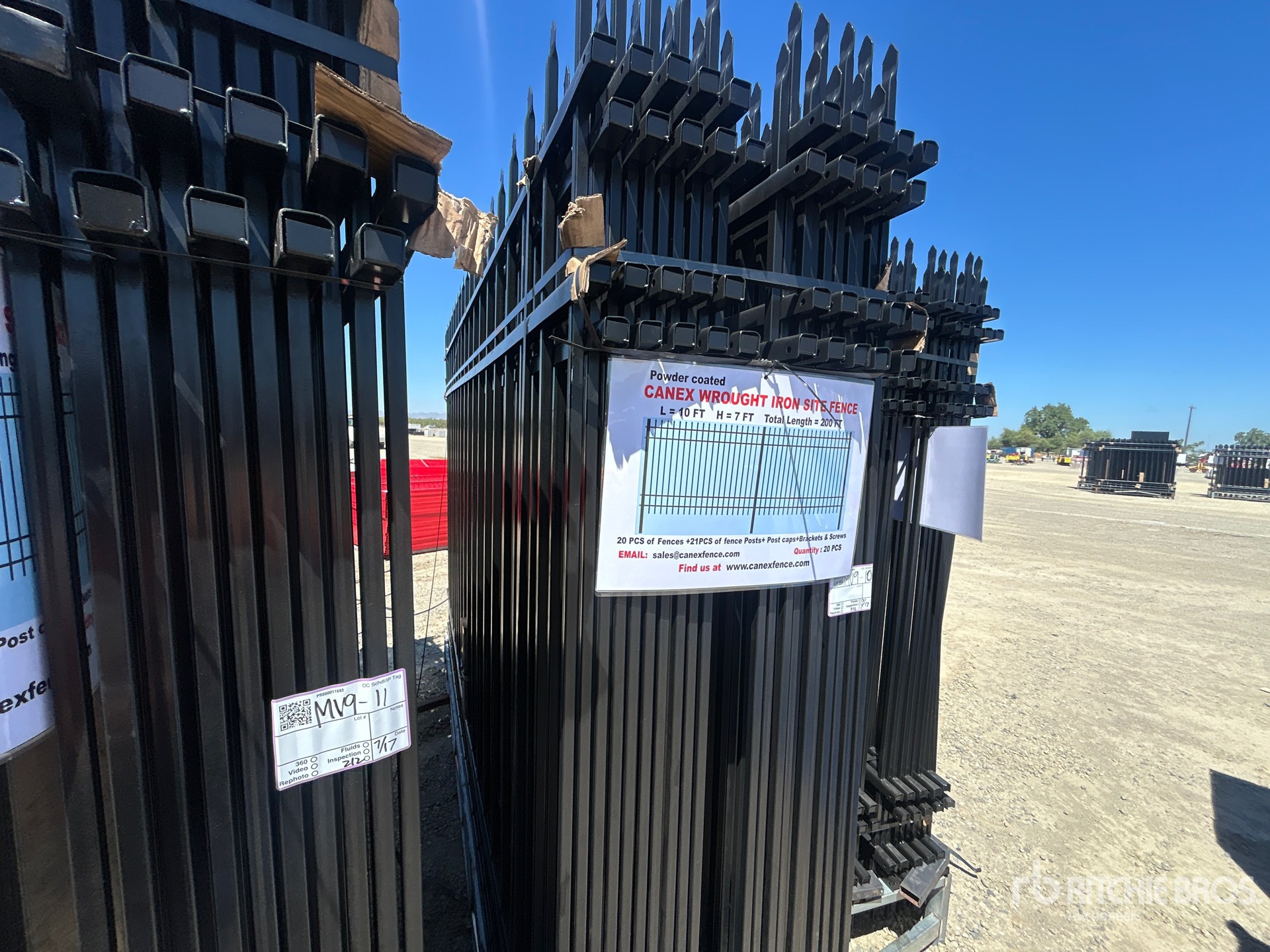 Quantity of (20) Canex 7 ft x 10 ft Powder Coated Wrought Iron Site Fence (Unused)
