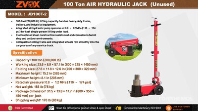 2026 ZVOX JB100T-2 AIR HYDRAULIC Cric (Unused)
