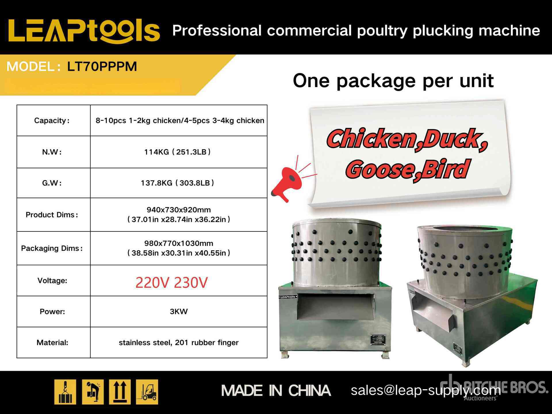 2026 LEAPtools LT70PPPM Pro poultry plucking machine (Unused)