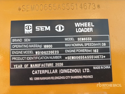 2026 SEM SEM655D Cargador sobre Neumaticos (Sin Usar) / Wheel Loader (Unused)