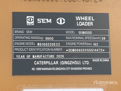 2026 SEM SEM655D Cargador sobre Neumaticos (Sin Usar) / Wheel Loader (Unused)