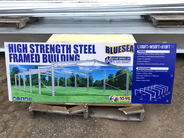 Bluesea 100' x 50' x 18' High Strength Steel Framed Building - Unused