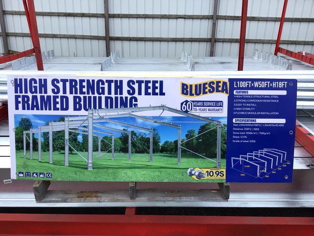 Bluesea 100' x 50' x 18' High Strength Steel Framed Building - Unused