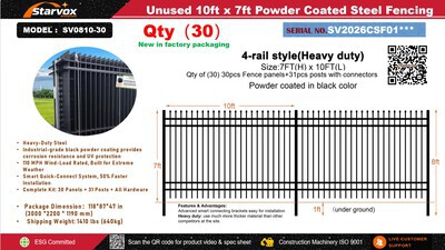 Quantity of (30) 2026 STARVOX SV0810-30 10 ft x 7 ft Powder Coated Fencing (Unused)