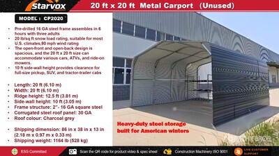 2026 STARVOX CP2020 20 ft x 20 ft Marquesina (Unused)