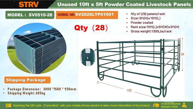 Quantity of (28) 2026 STARVOX SV0510-28 10 ft x 5 ft Powder Coated Livestock Panel (Unused)