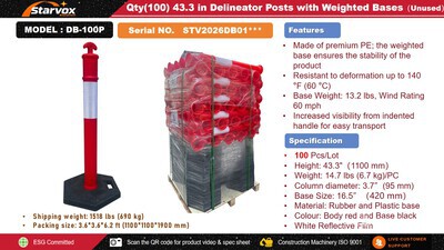 Quantity of (100) 2026 STARVOX DB-100P 44 in Delineators & Bases (Unused)