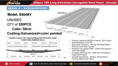 Quantity of (200) 2026 STARVOX S3048Y Corrugated Steel Panels (Silver) (Unused)