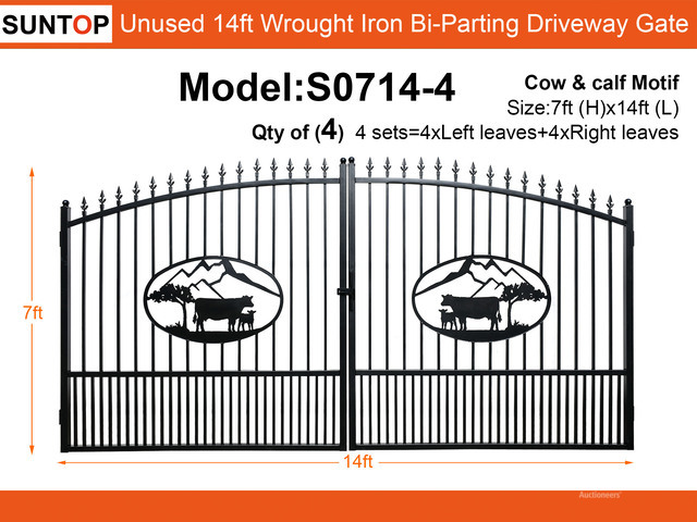 Quantity of (4) 2026 SUNTOP S0714-4 14 ft x 7 ft Wrought Iron Bi-Parting Driveway Gate (Unused)