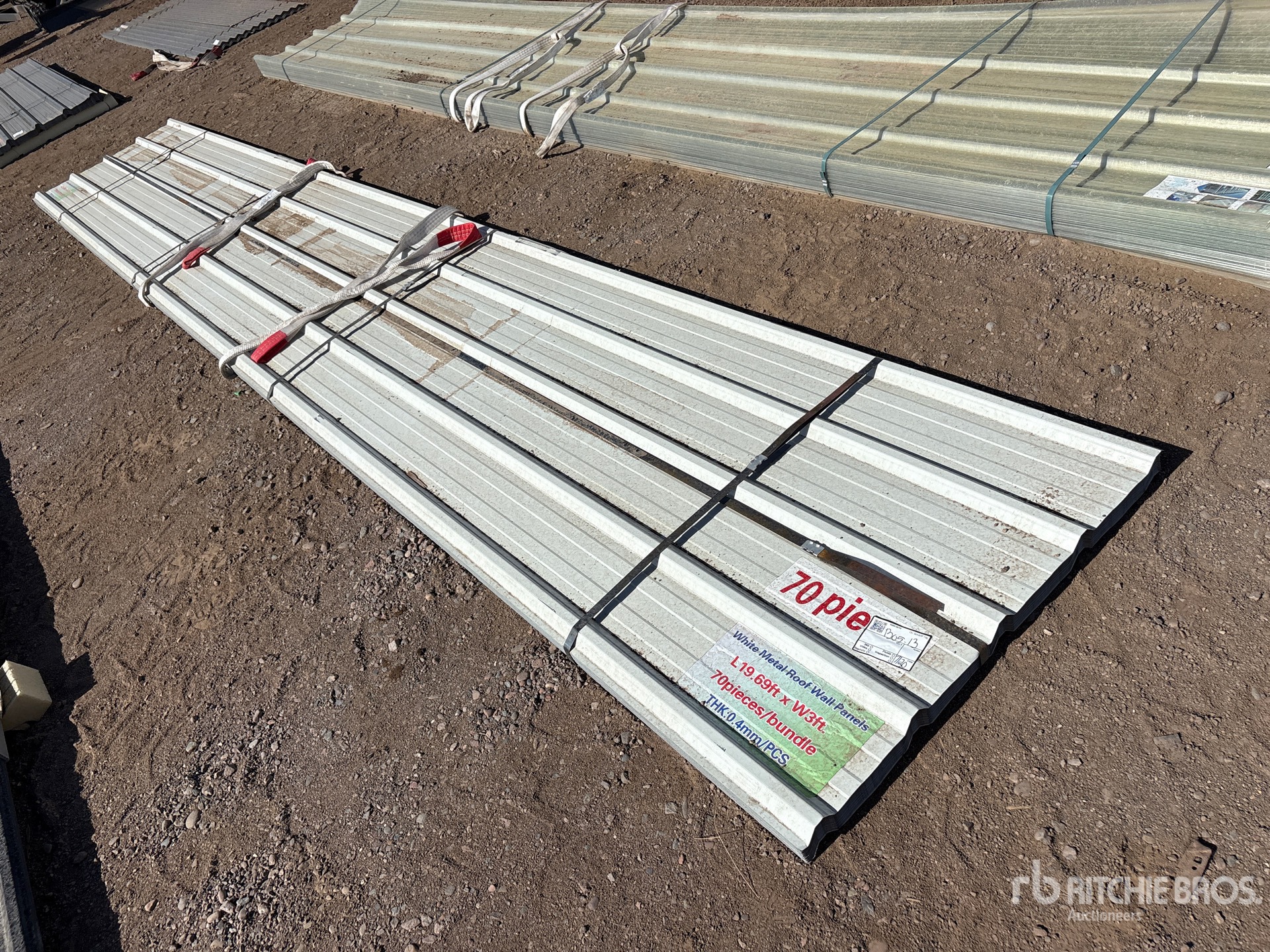 Quantity of (70) 20 ft x 3 ft White Metal Roof Wall Panels (Unused)