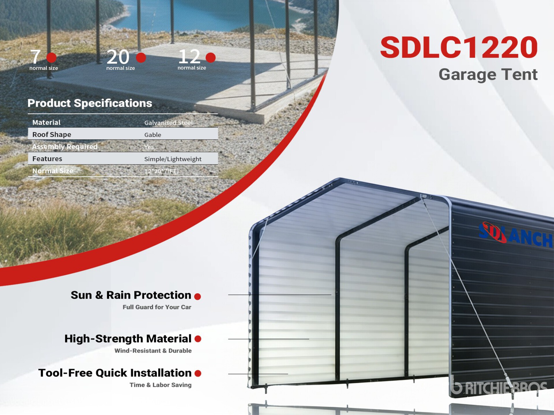 2026 SDLC1220 12 ft x 20 ft Carport (Unused)