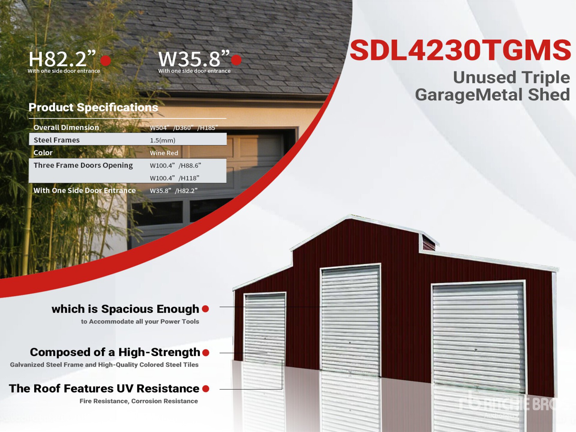 2026 SDL4230TGMS 42 ft x 30 ft Triple Garage Metal Shed (Unused)