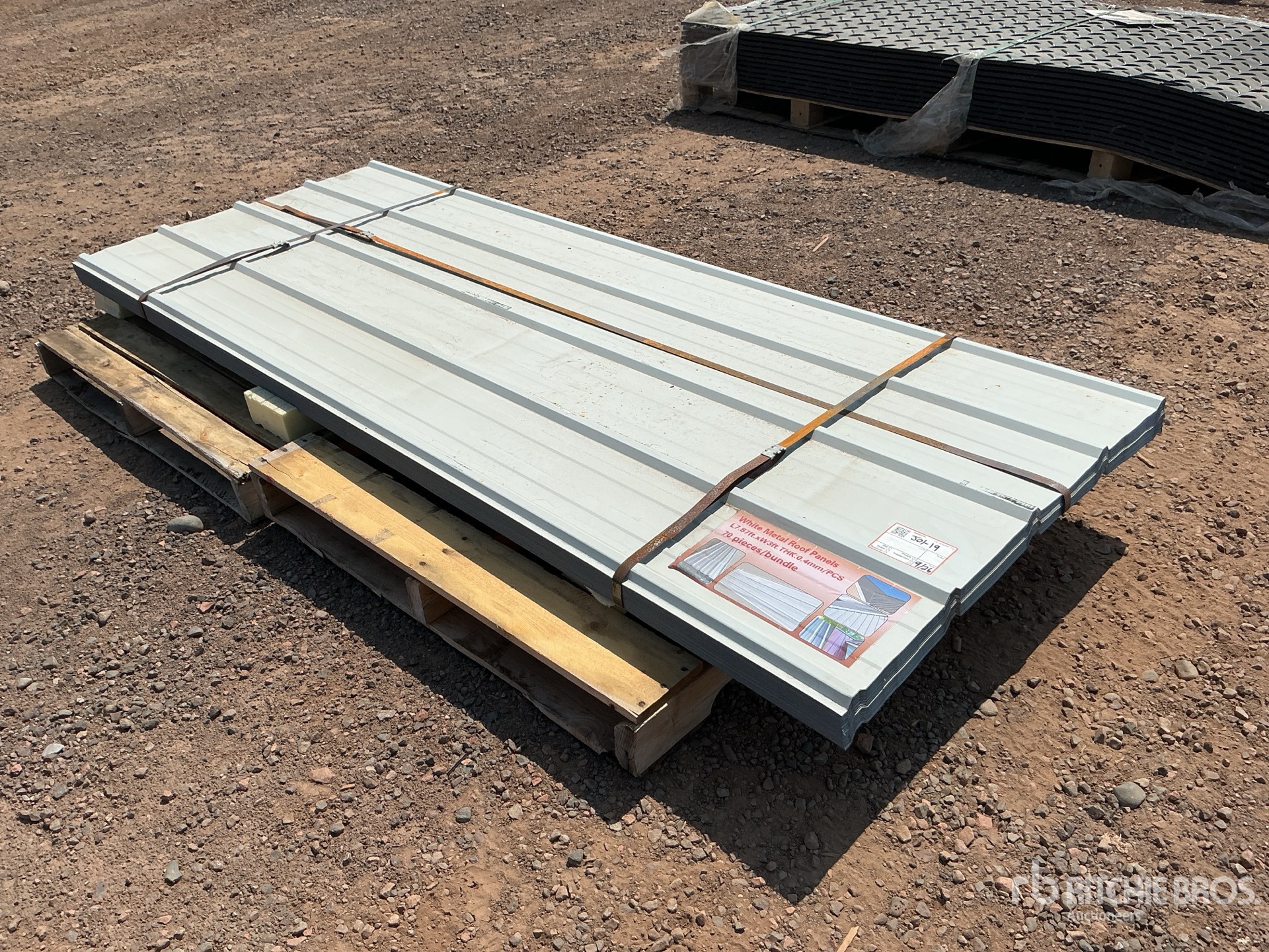 Quantity of (70) 8 ft x 3 ft White Metal Roof Panels (Unused)