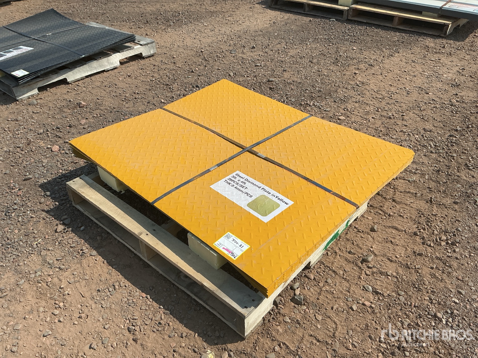 Quantity of (20) 3 ft x 4 ft Yellow Steel Diamond Plate (Unused)