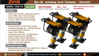 Quantity of (4) 2026 ZVOX HCR-110 Jumping Jack Tamper (Unused)