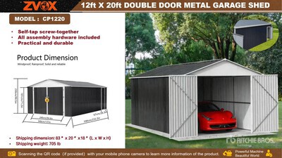 2026 ZVOX CP1220 12 ft x 20 ft Metal Garage 倉庫 (Unused)