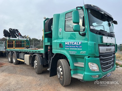 2023 DAF CF450 8x4 Twin-Steer w/ Hiab X-HIPRO 362 10000 kg Articulated Boom Flatbed Truck with Crane