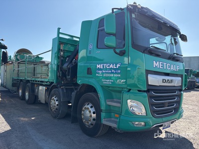 2021 DAF CF450 8x4 Twin-Steer w/ 2021 Hiab X-HIDUO 4.9 t Front Mounted Knuckle Boom Flatbed Truck with Crane