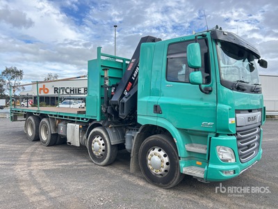 2021 DAF CF450 8x4 Twin-Steer w/ 2021 Hiab X-HIDUO 4.9 t Front Mounted Knuckle Boom Flatbed Truck with Crane