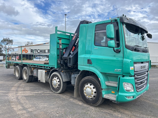 2021 DAF CF450 8x4 Twin-Steer w/ 2021 Hiab X-HIDUO 4.9 t Front Mounted Knuckle Boom Table Top Truck w/Crane