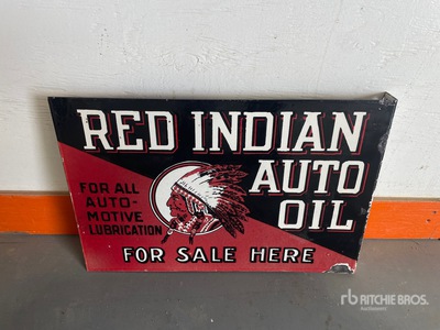 Red Indian 18 in Double Sided flange Porcelain Sign