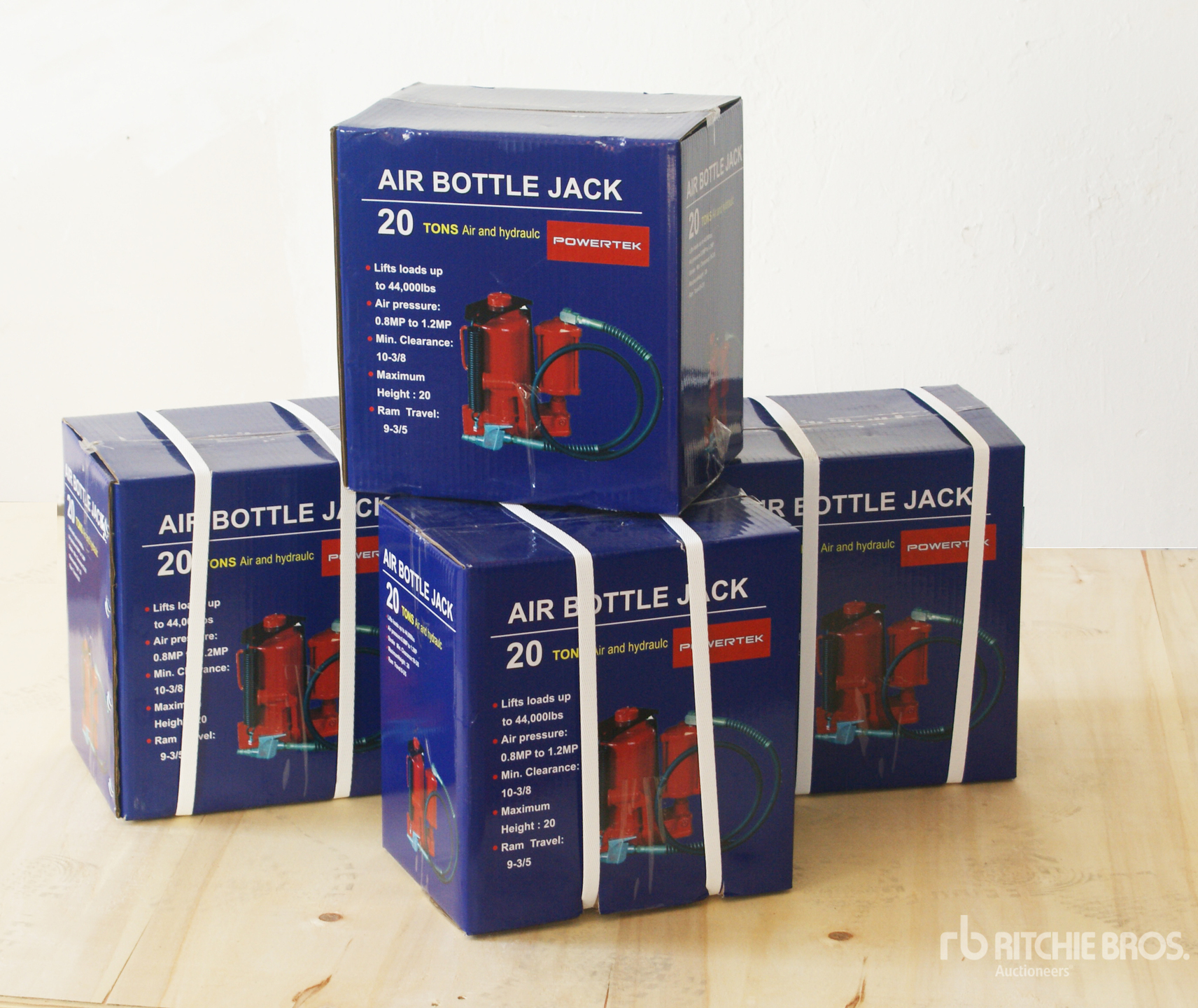Quantity of (4) 2024 Powertek 20T Lifter 20 ton Pneumatic Bottle Jack (Unused)