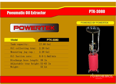 2026 Powertek PTK-3080 Pneumatic Oil Extractor (Unused)