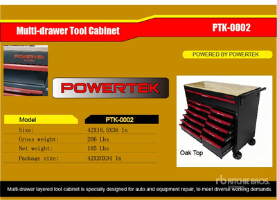 2026 Powertek PTK-0002 42 in x 36 in Multi-Drawer Tool Box (Unused)