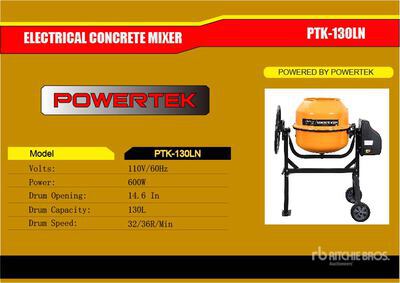 2026 Powertek PTK-130LN Electric Bétonnière portable (Unused)