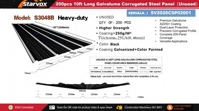 Quantity of (200) 2026 STARVOX S3048B Corrugated Steel Panels (Black) (Unused)
