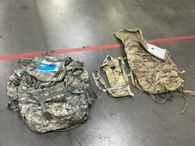 (9) Large Field Rucksacks, (36) Hydration System Carriers & assorted Items