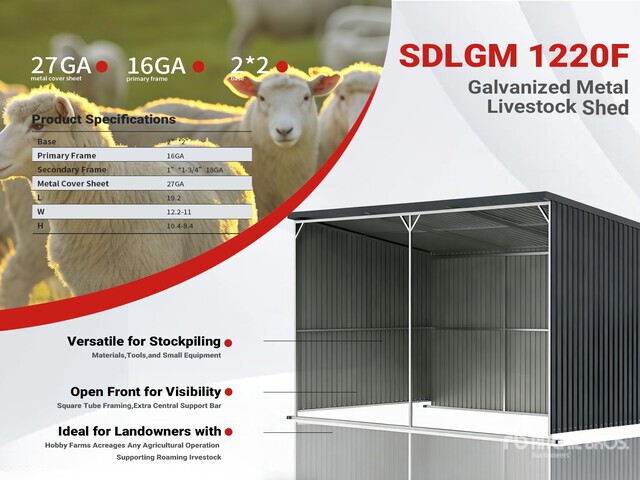 2026 SDLGM1220F 12 ft x 20 ft Galvanized Metal Livestock Shelter (Unused)