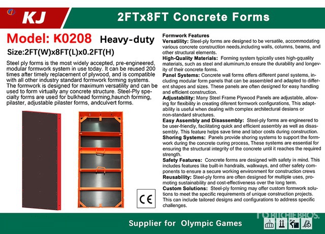Quantity of (30) 2026 KJ K0208 Steel Frame Concrete Forms (Unused)