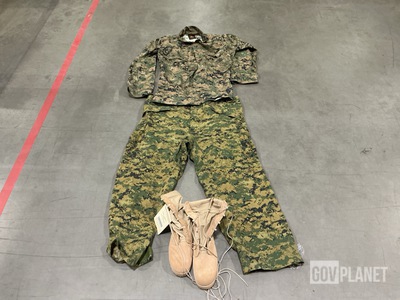(10) Trousers, (12) Blouses, (6) Pairs of Combat Boots & Assorted Items
