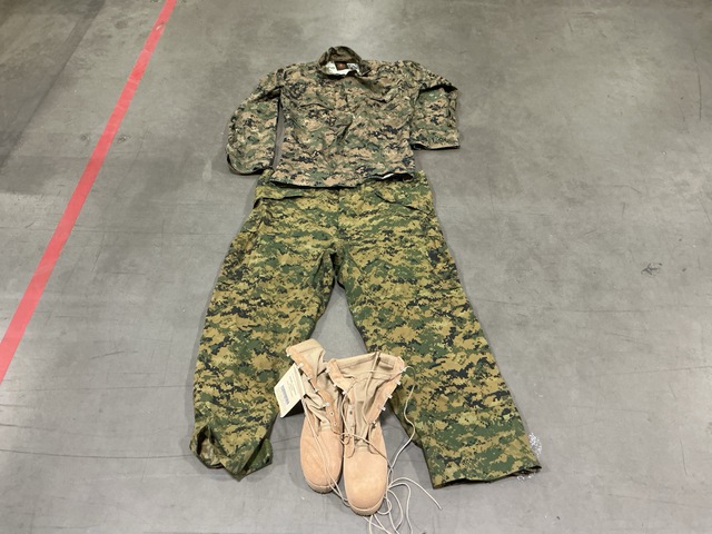 (10) Trousers, (12) Blouses, (6) Pairs of Combat Boots & Assorted Items (10) Trousers, (12) Blouses, (6) Pairs of Combat Boots & Assorted Items