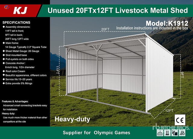 2026 KJ K1912 12 ft x 20 ft Livestock Shelter (Unused)