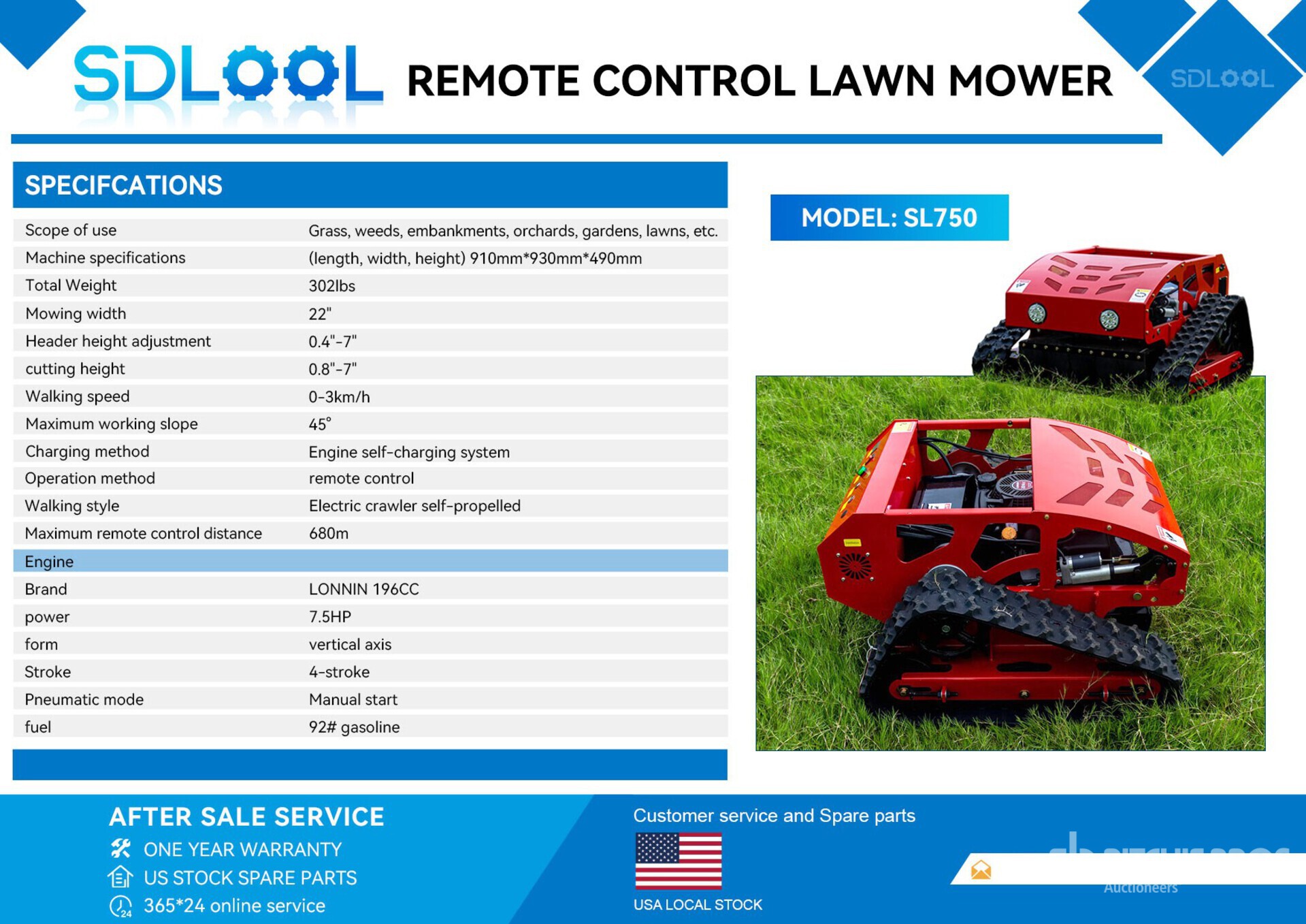 2026 SDLOOL SL750 Remote Control Lawn Mower (Unused)