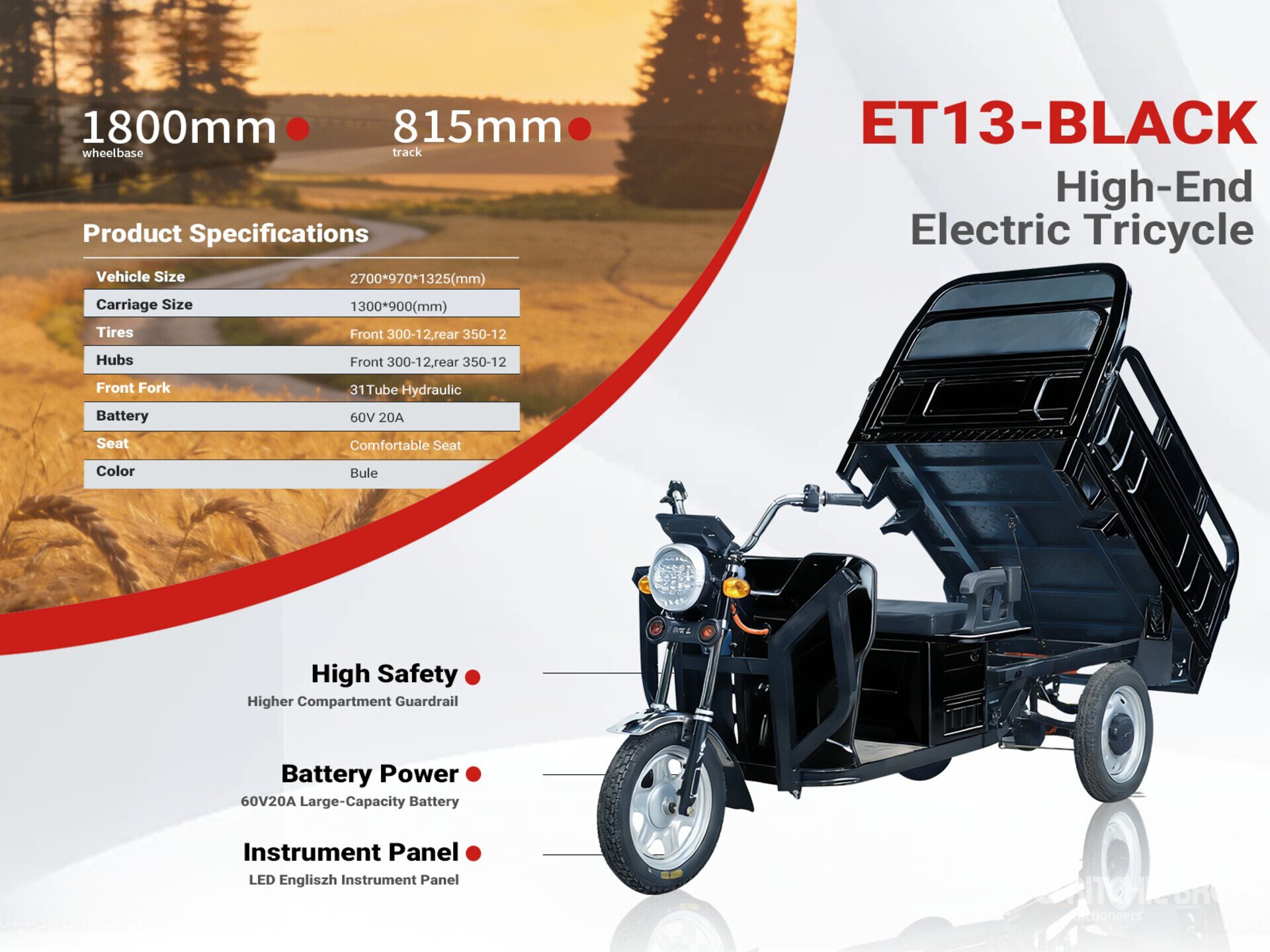 2026 ET13-BLACK Electric Mini Trike (Unused)