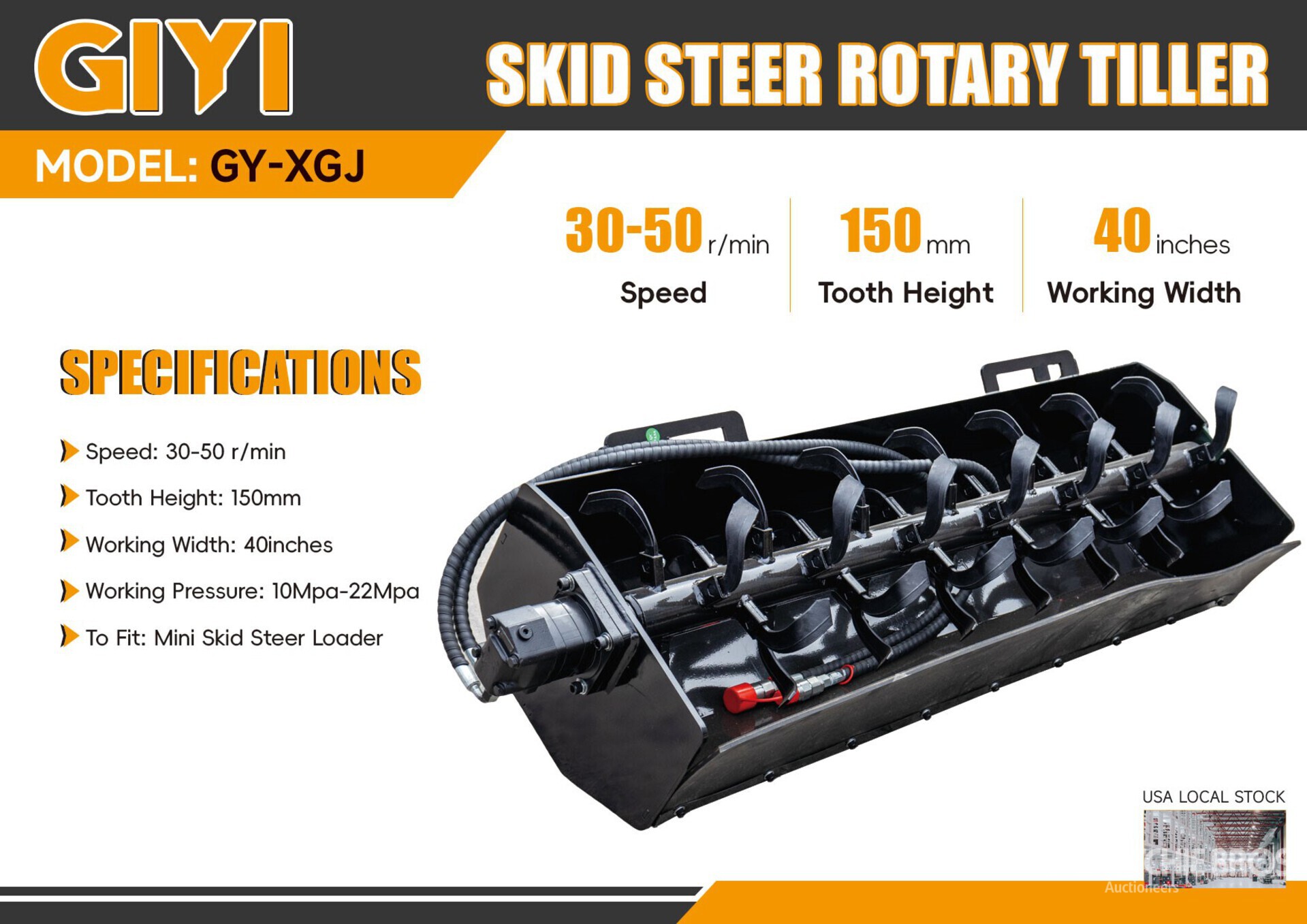 2026 GIYI GY-XGJ 40 in Mini Skid Steer Tiller (Unused)