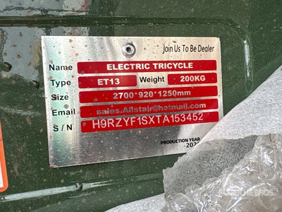 2026 3 TT E-Trike Electric Mini Vehículo de Trabajo (Unused)