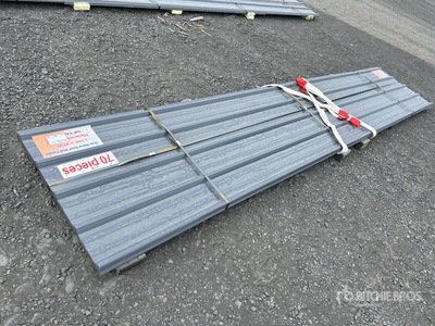 Quantity of (70) 16 Ft x 3 Ft New Grey Metal Roof Panels (Unused)