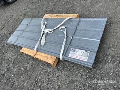 Quantity of (30) 7.87 Ft x 3 Ft New Grey Metal Roof Panel in Clear (Unused)